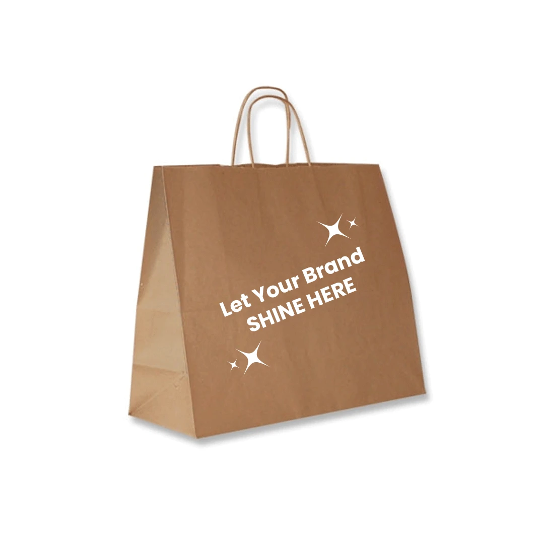 250 Bags - Branded Recycled Kraft Paper Bags - 16" x 6" x 12.5"