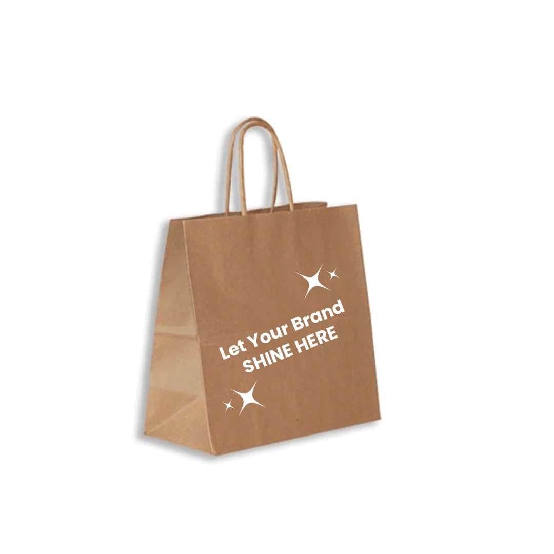 250 Bags - Branded Recycled Kraft Paper Shopping Bags - 8" x 5" x 8"