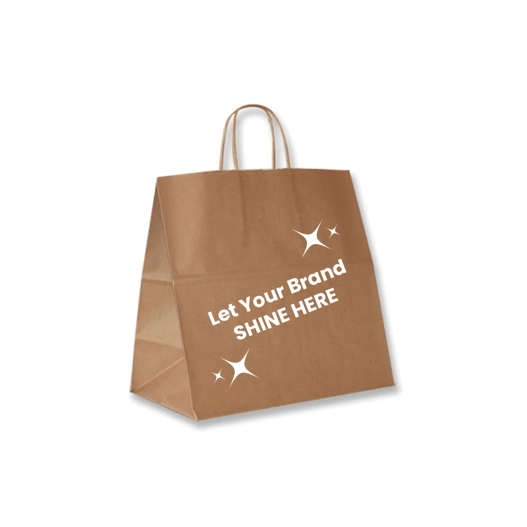 250 Bags - Branded Recycled Kraft Paper Bags - 13" x 7" x 13"