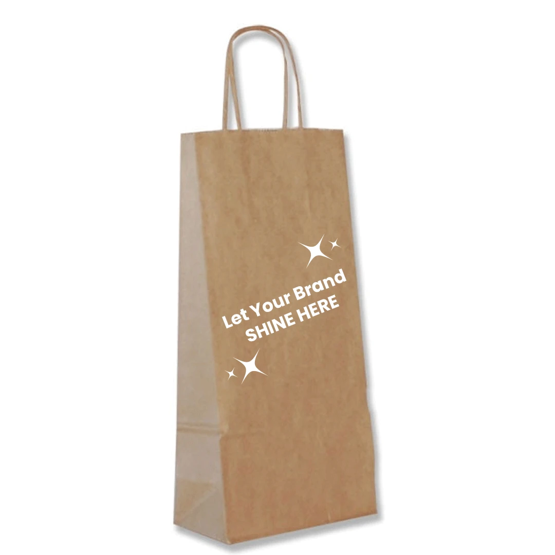 250 Bags - Branded Recycled Wine Kraft Paper Bags - Holds 1 Bottle