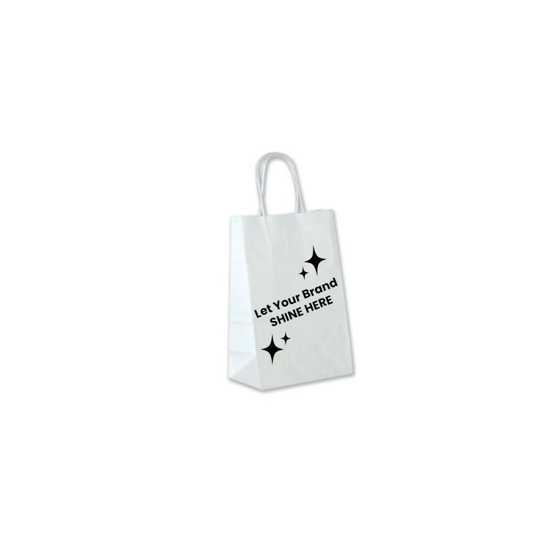Branded White Kraft Paper Bags - 5" x 3" x 8" - 250 Bags/Case