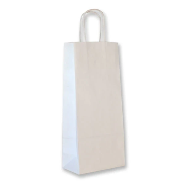 Branded White Kraft Wine Paper Bags - 1 Bottle - 5" x 3" x 13" 250 Bags/Case