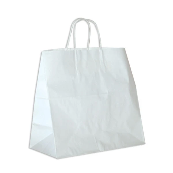 Branded White Kraft Paper Bags - 12" x 7" x 12" - 250 Bags/Case