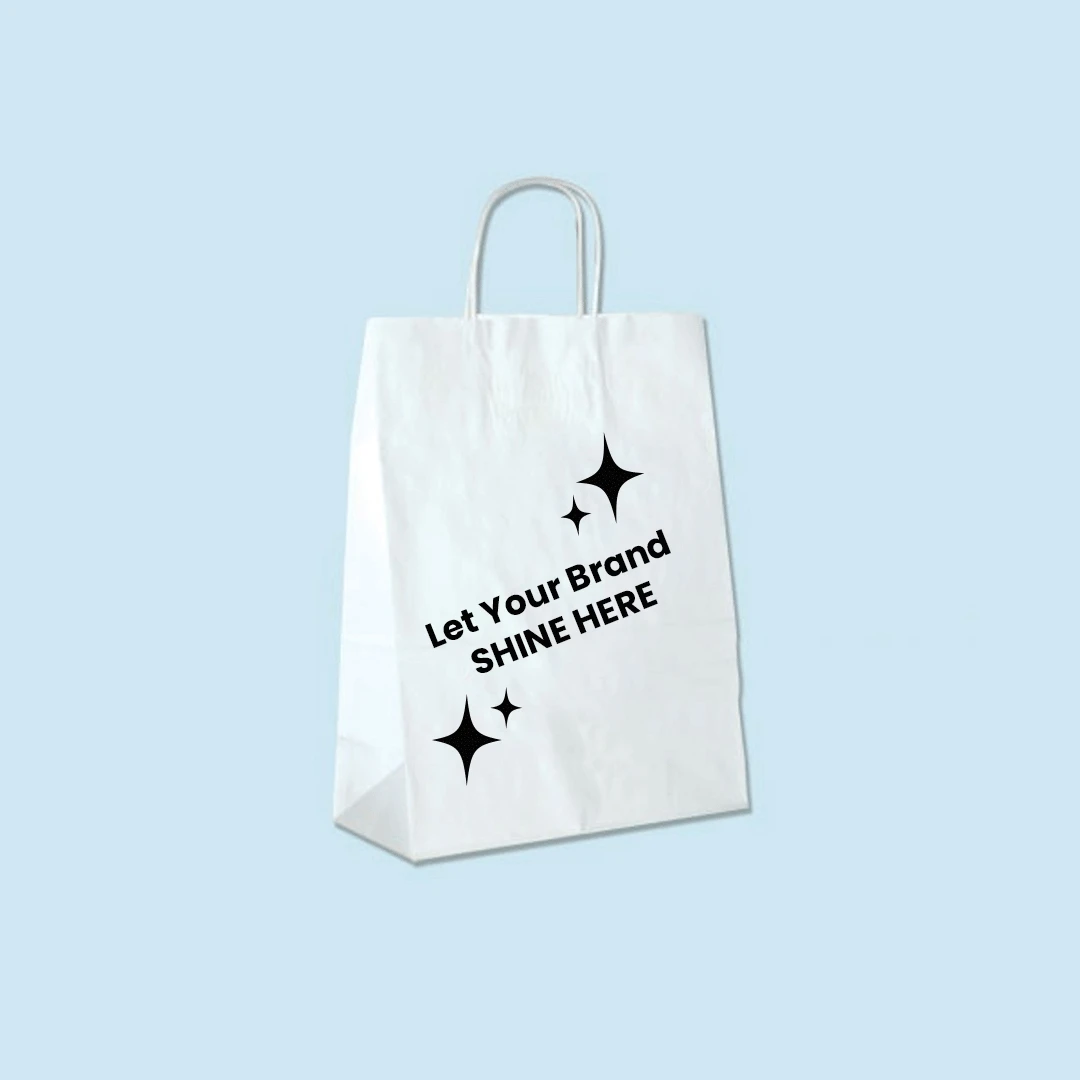 Branded White Kraft Paper Bags - 10" x 5" x13" 250 Bags/Case