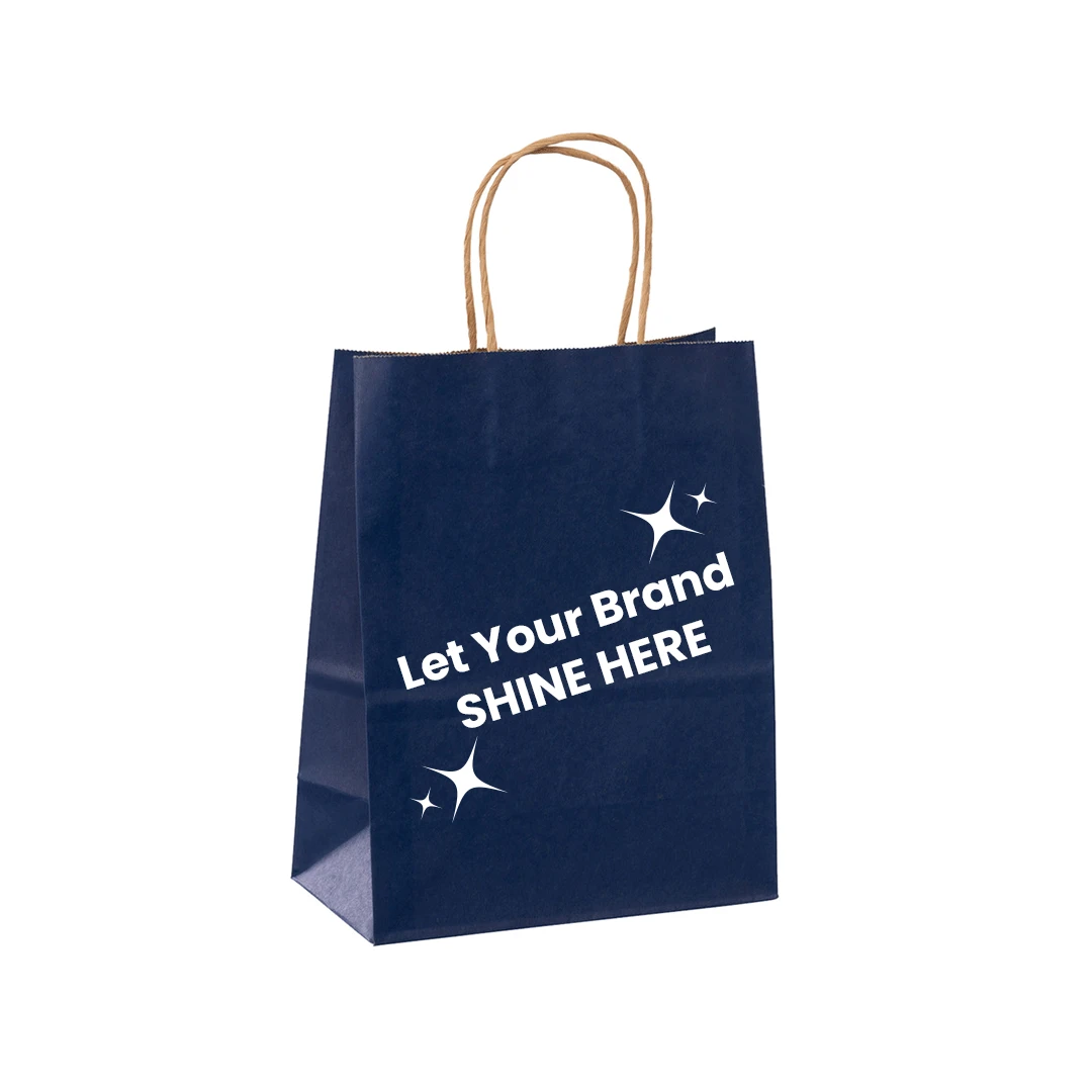 Branded Navy Blue Paper Bags - 8" x 4" x 10" - 250 Bags