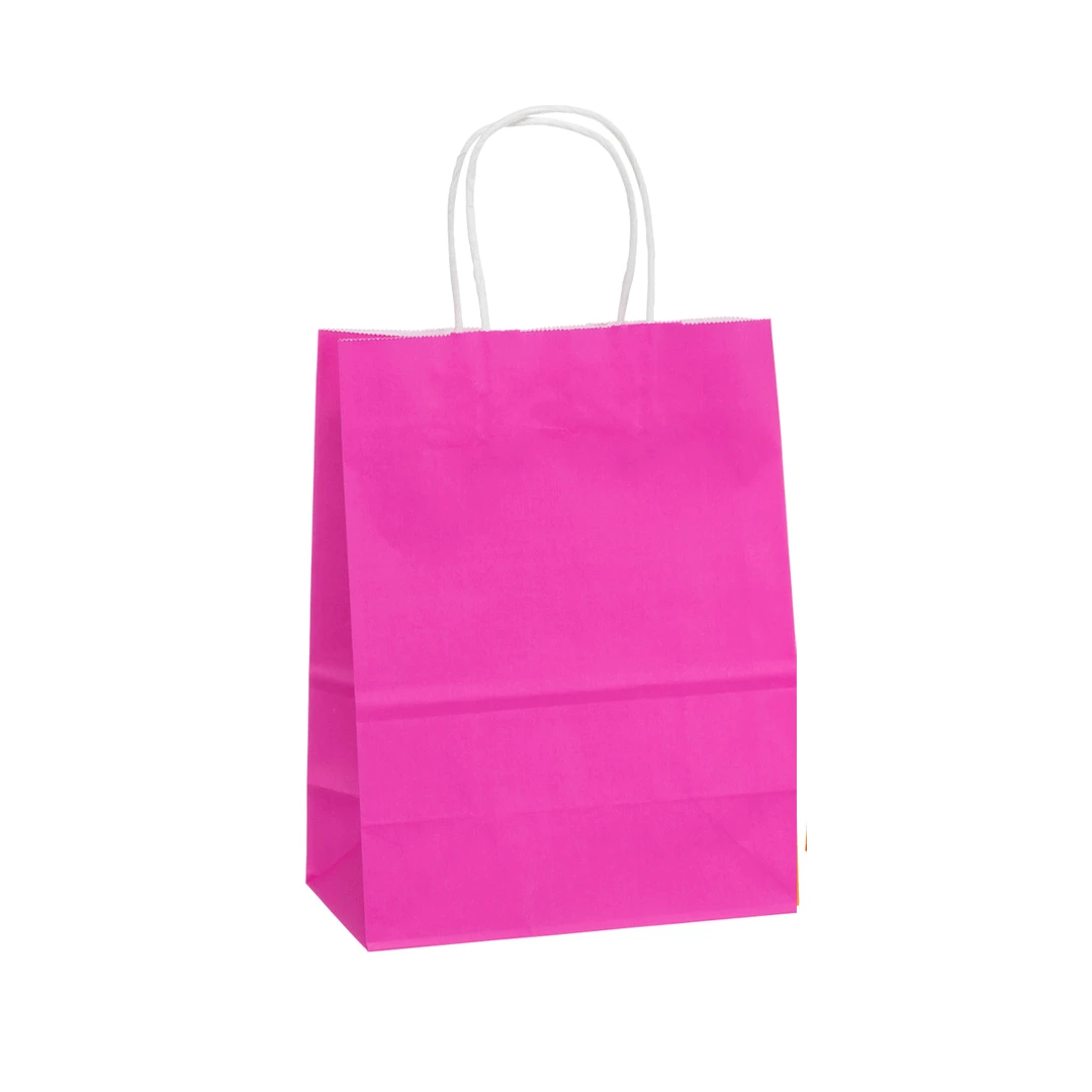 Branded Bright Pink Paper Bags - 8" x 4" x 10" - 250 Bags