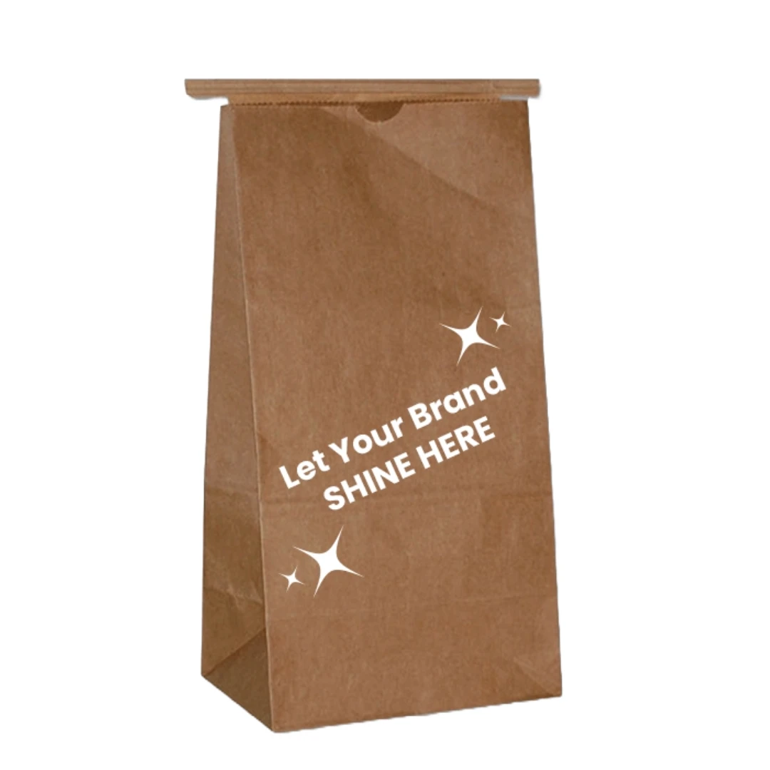 250 Bags - Branded Coffee - Cookie Tin Tie Bags - 3 lbs. Kraft - 6-1/2" x 4-1/2" x 12-1/2"