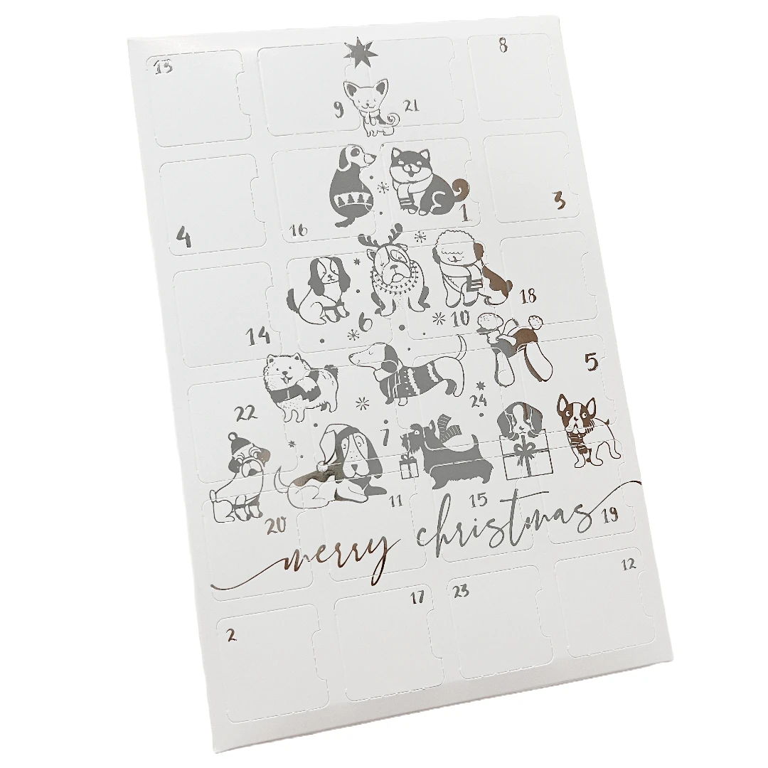 10 Sets (Boxes & Trays) - Fillable (Empty) Advent Calendar Candy Boxes - Silver Metallic Dog Tree