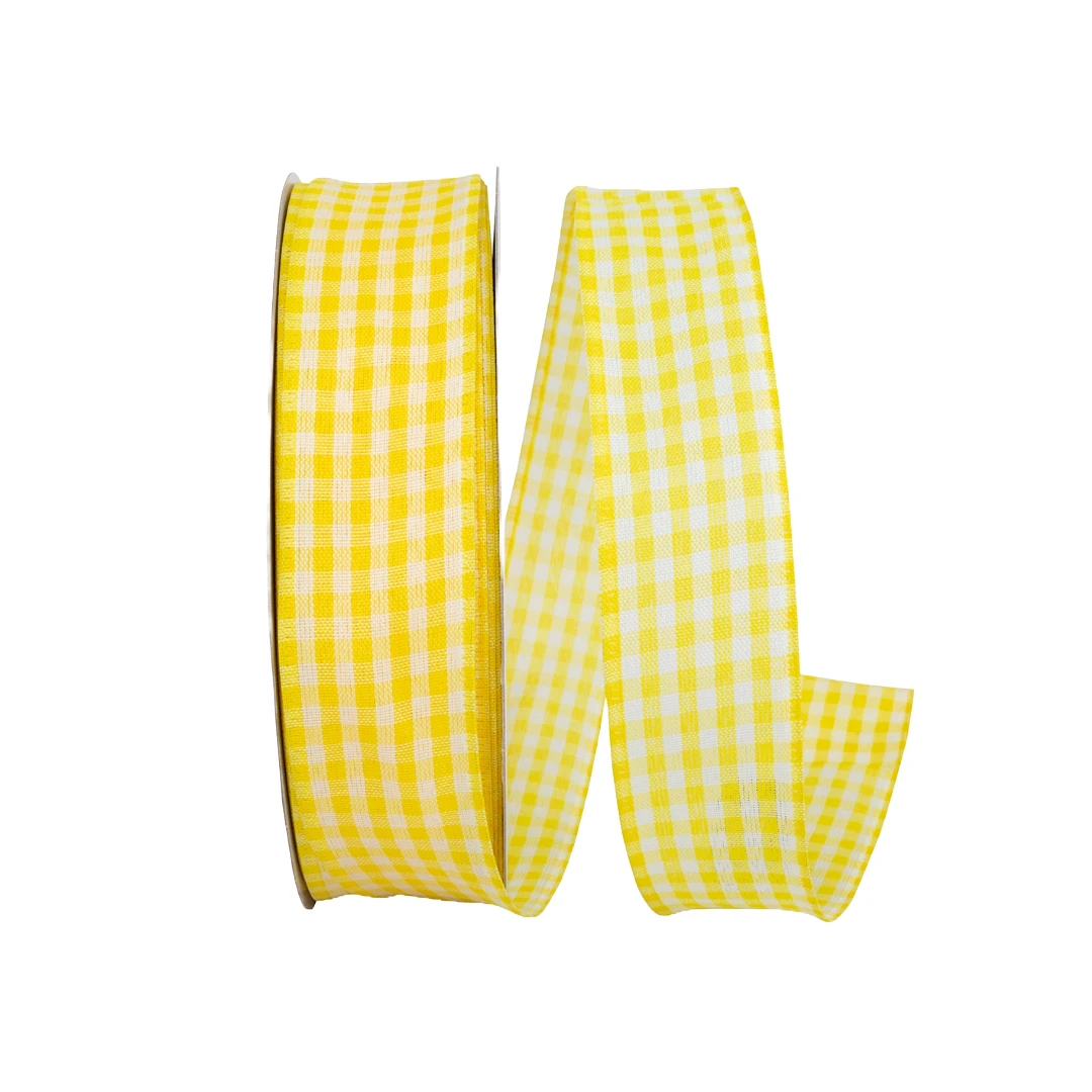 50 Yards - 1.5" Yellow Wired Gingham Ribbon