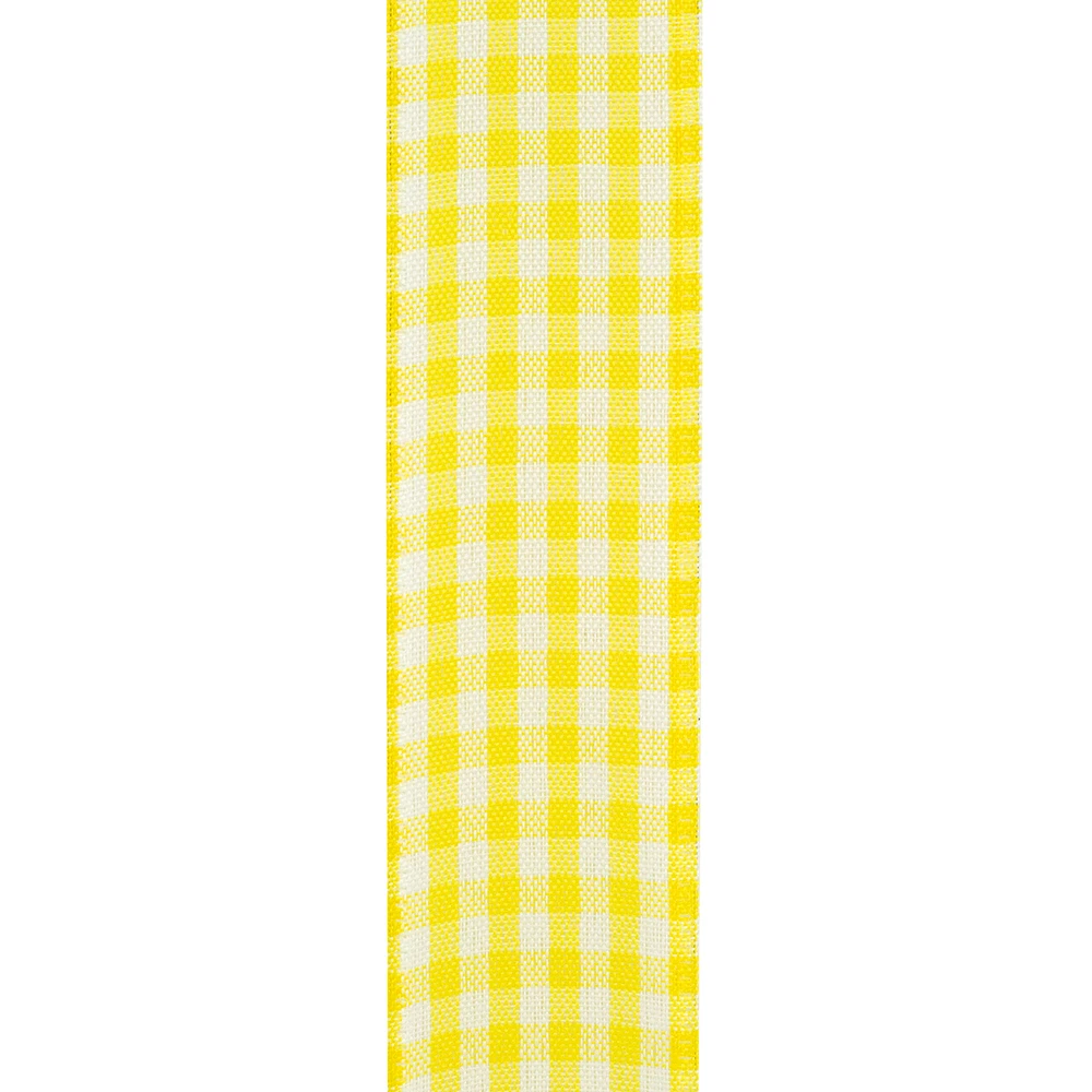 50 Yards - 1.5" Yellow Wired Gingham Ribbon