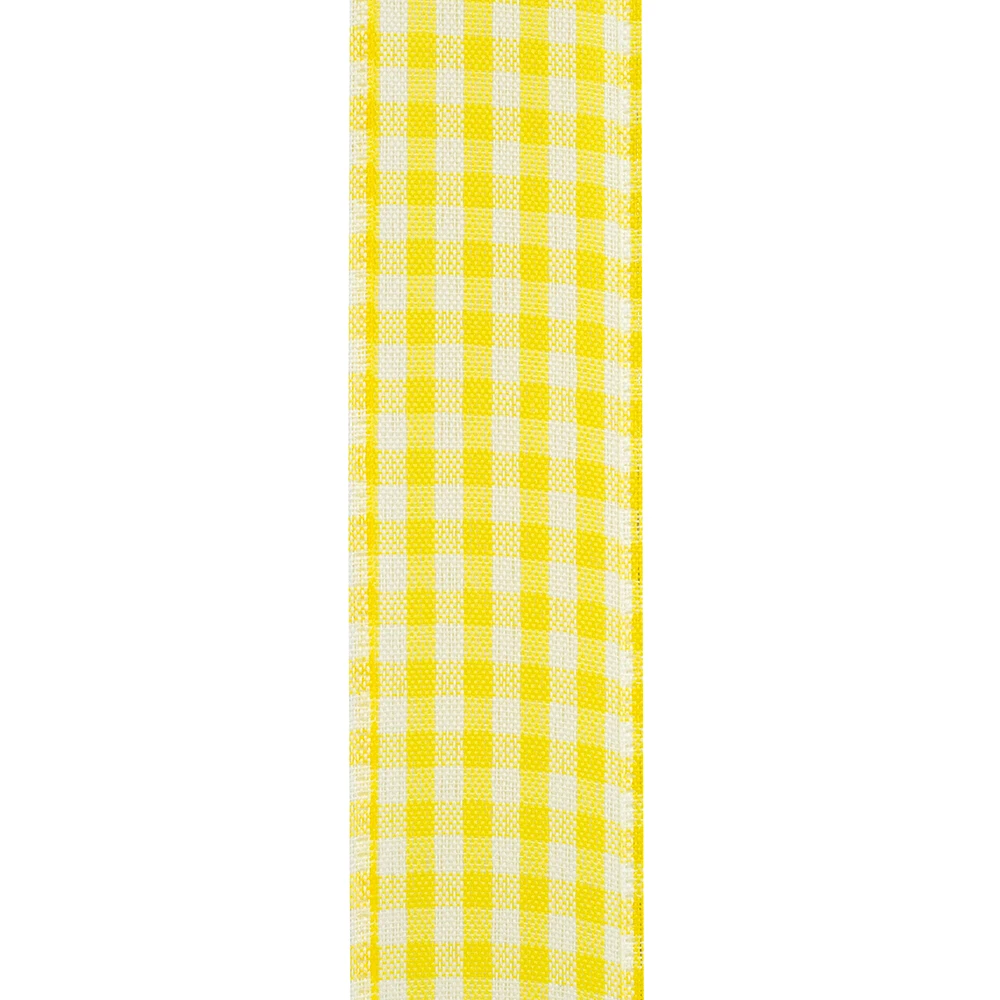 50 Yards - 1.5" Yellow Wired Gingham Ribbon
