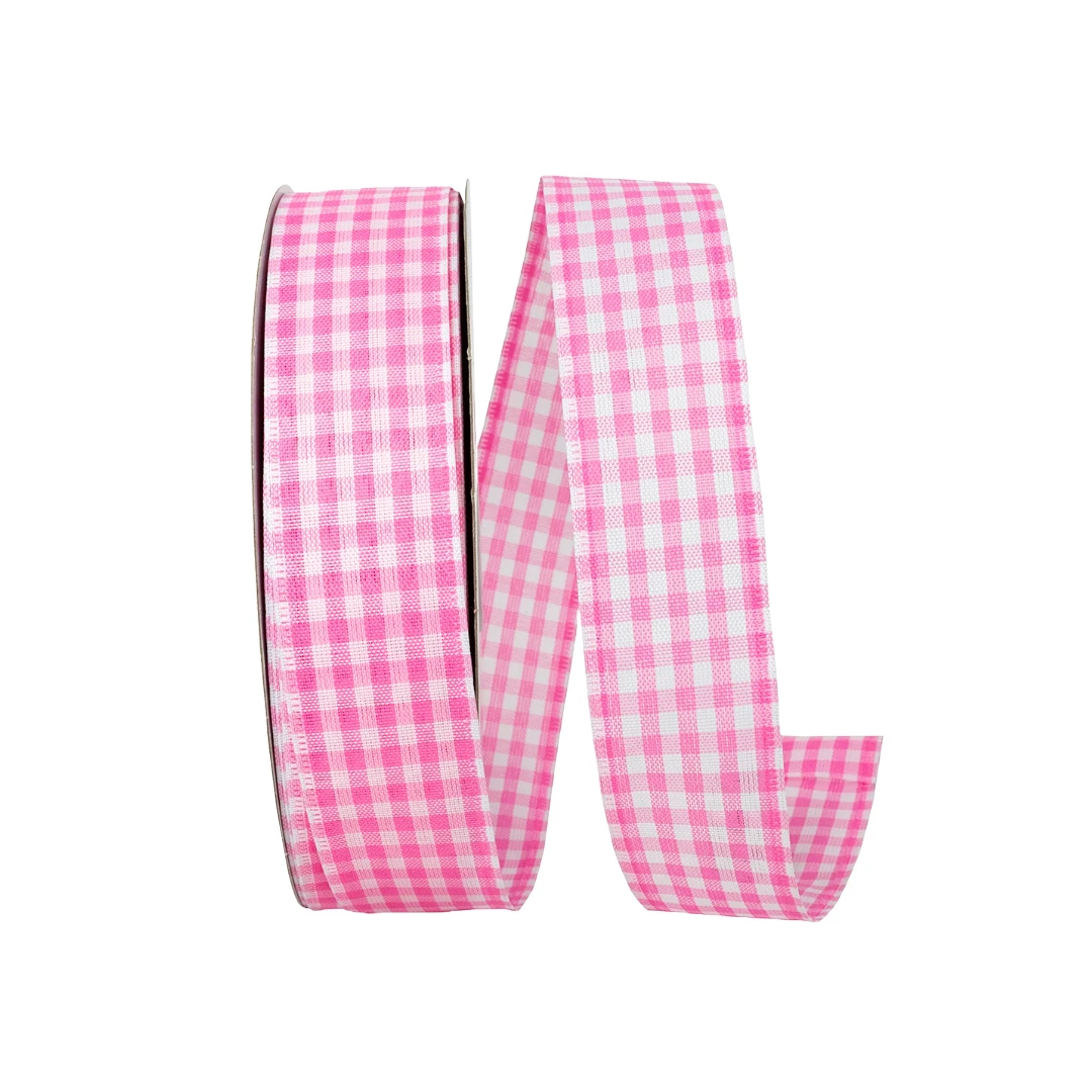 50 Yards - 1.5" Pink Wired Gingham Ribbon