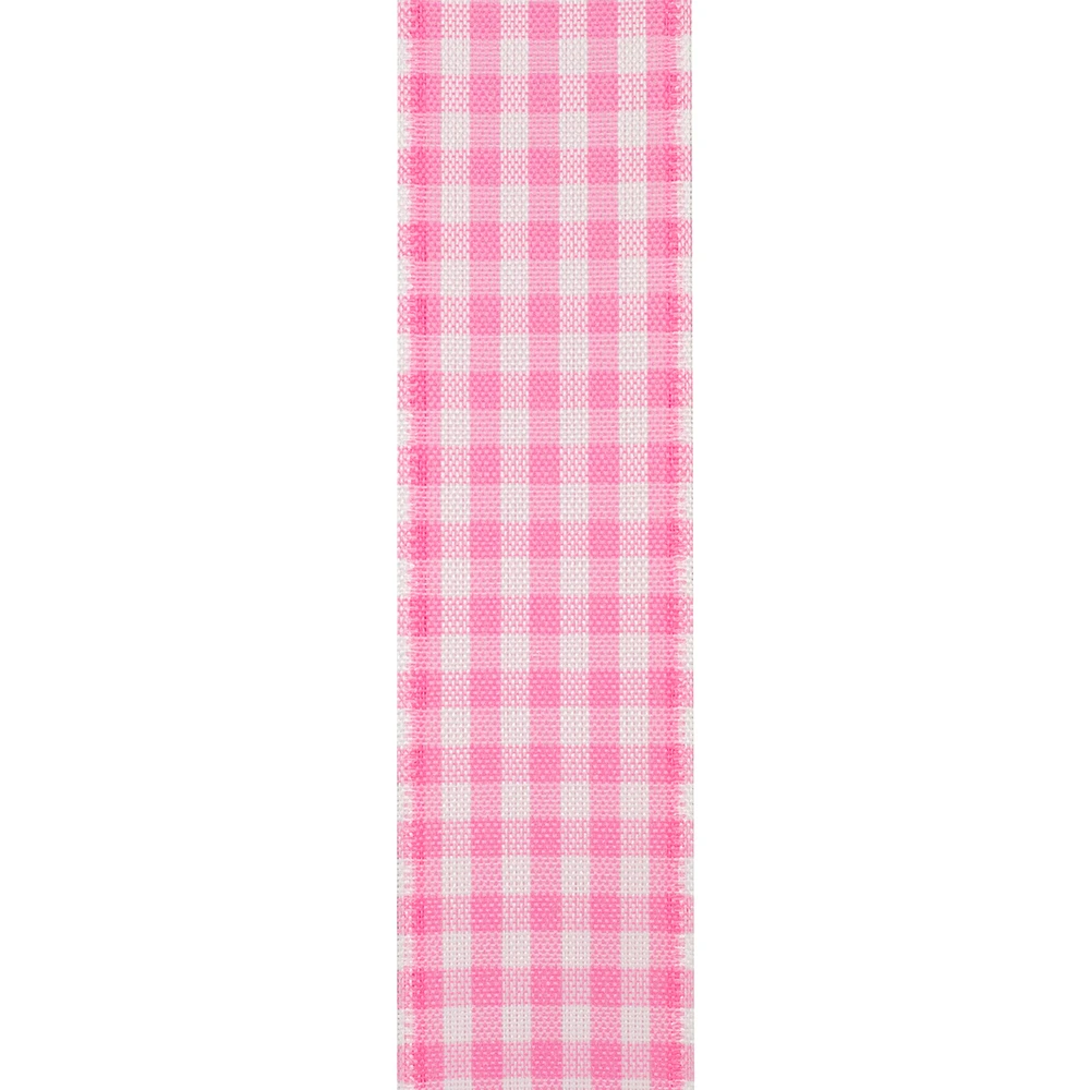 50 Yards - 1.5" Pink Wired Gingham Ribbon