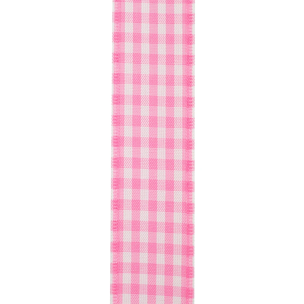 50 Yards - 1.5" Pink Wired Gingham Ribbon