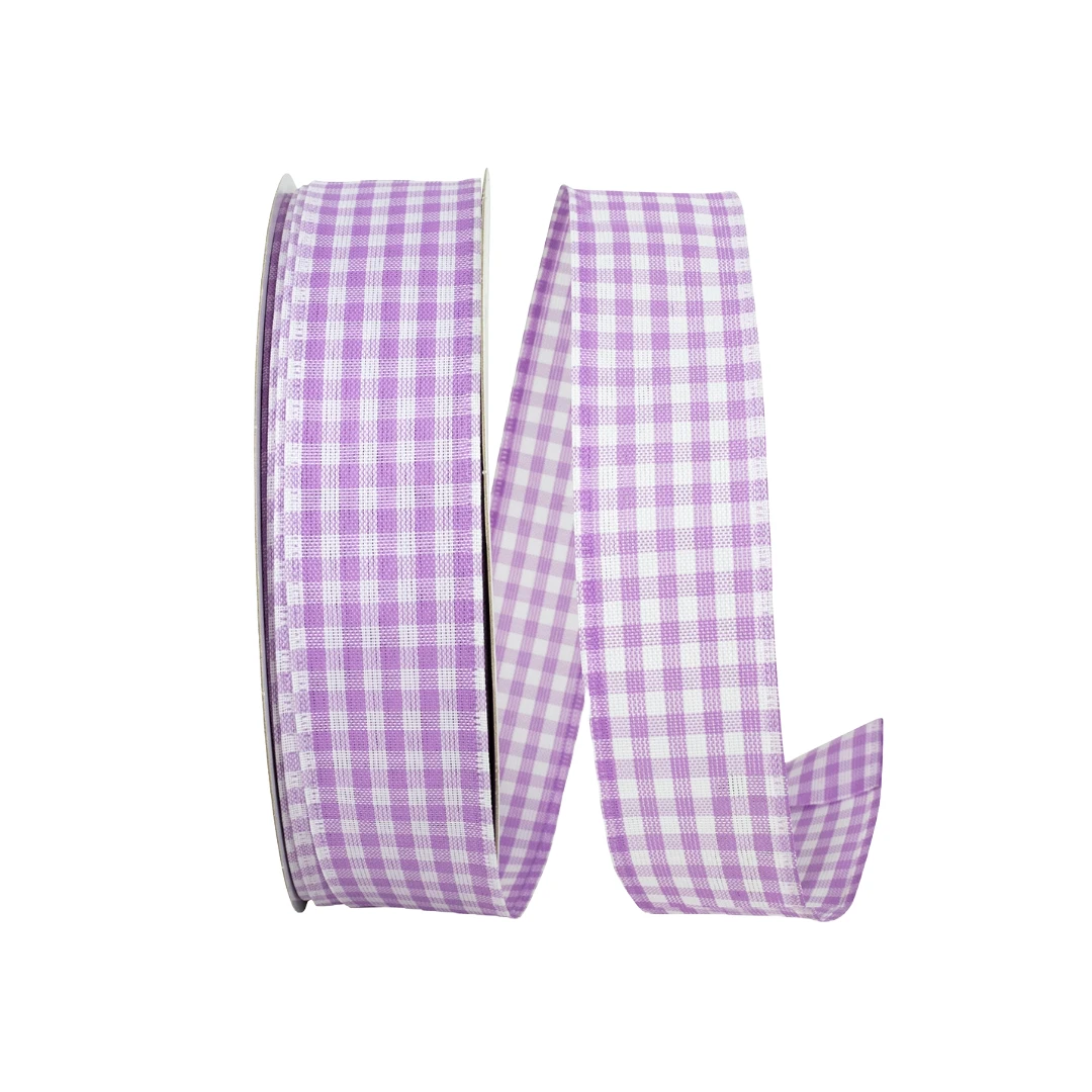 50 Yards - 1.5" Lavender Wired Gingham Ribbon