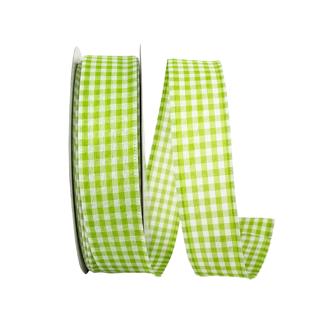 50 Yards - 1.5" Moss Wired Gingham Ribbon