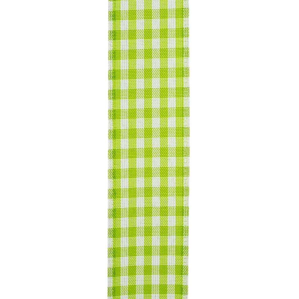 50 Yards - 1.5" Moss Wired Gingham Ribbon