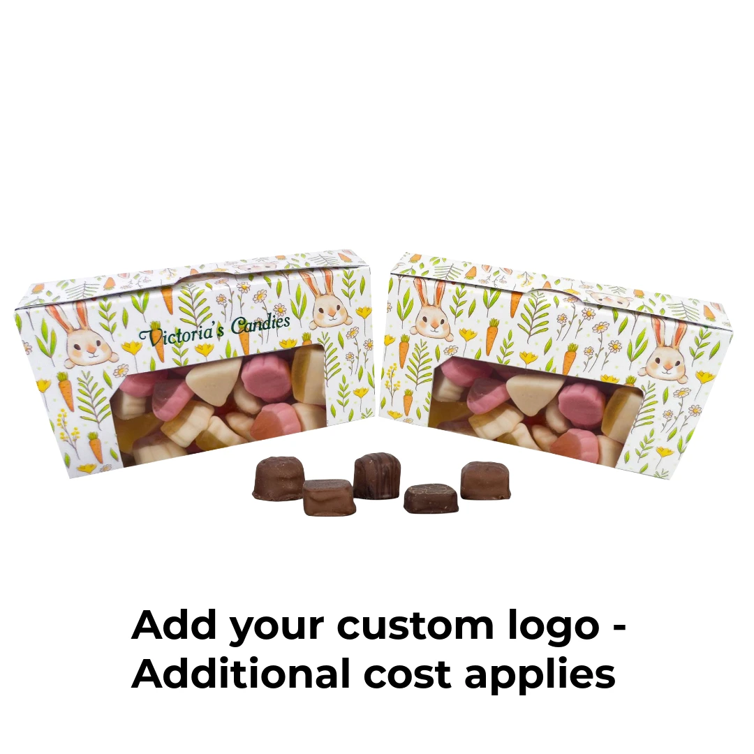 250 Boxes - 1/2 lb. Candy & Fudge Boxes with Window Bunnies & Carrots - 6" x 3-1/4" x 1-1/8"