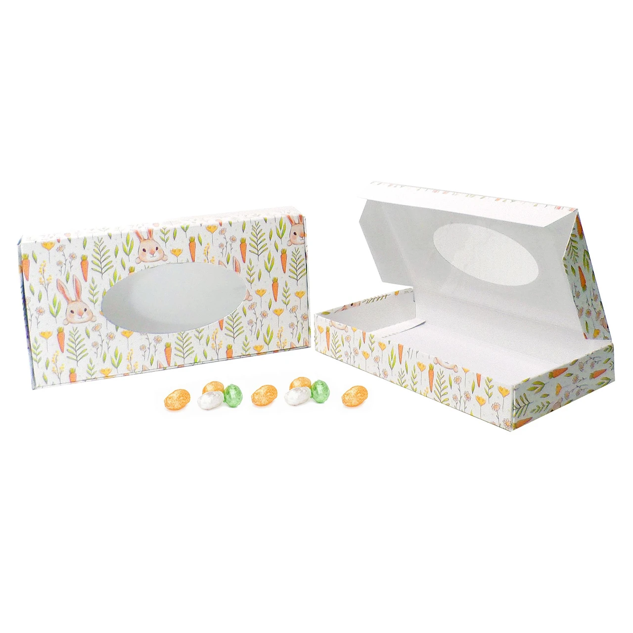 250 Boxes - 1/2 lb. Bunny & Carrots Candy Boxes - Oval Window