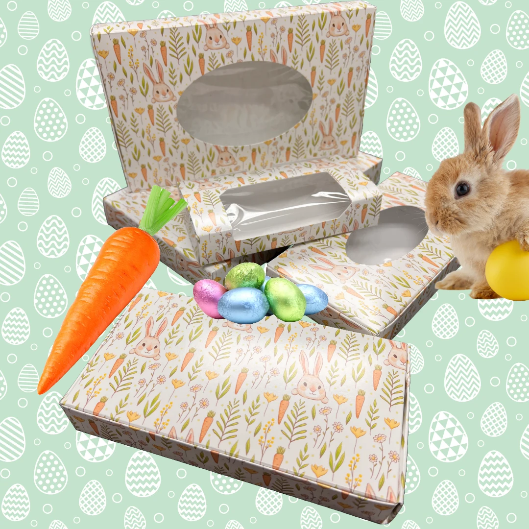 250 Boxes - 1 lb. Candy & Fudge Boxes - Bunnies & Carrots with Window
