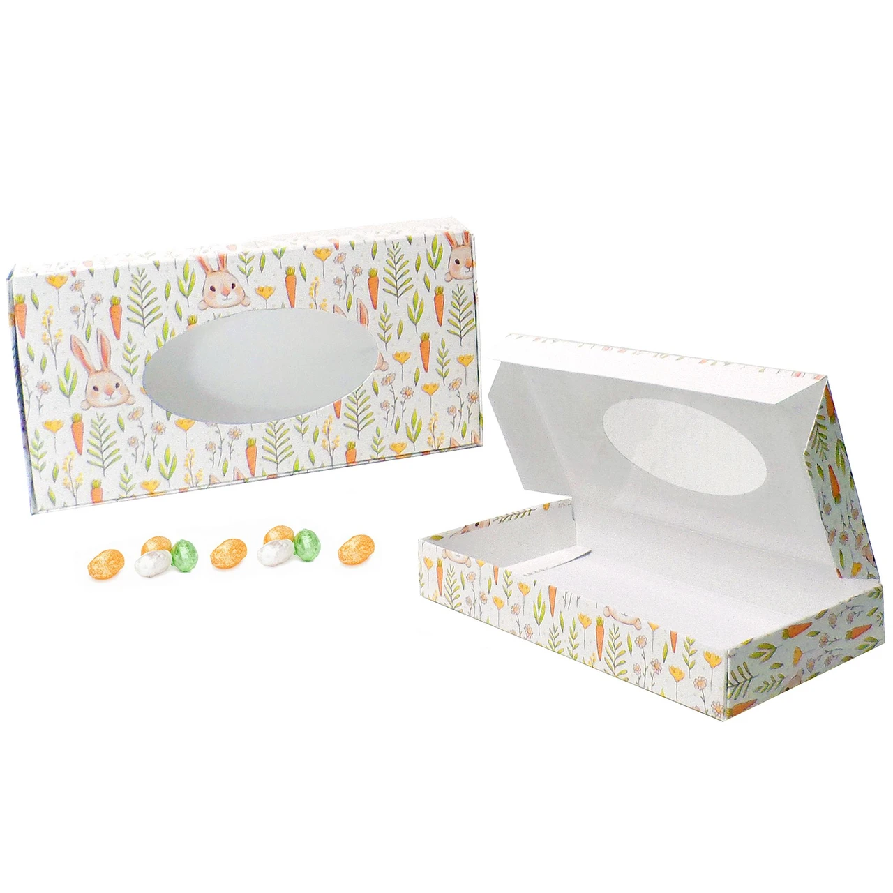 250 Boxes - 1 lb. Candy & Fudge Boxes - Bunnies & Carrots with Window