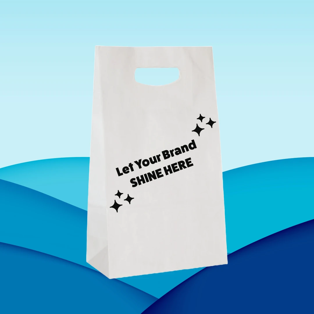 100 Bags - Branded White Kraft Accessory Bags - 8" x 4" x 13-5/8"