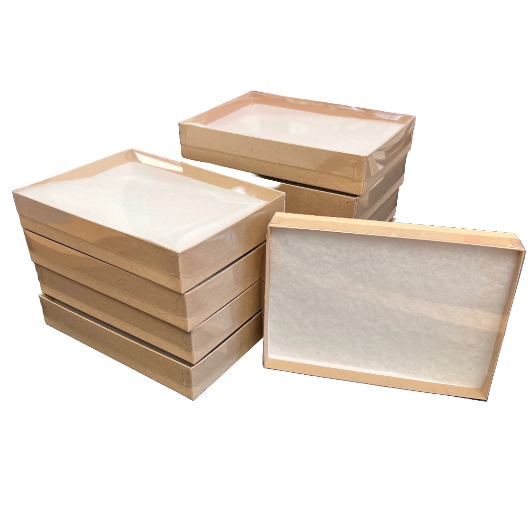 100 Boxes - Clear Top with Kraft Bases Jewelry Boxes - 7" x 5" x 1-1/4"