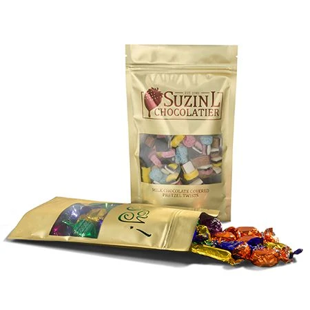 500 Bags - Zipper Candy Stand Up Pouch Gold 5" x 2-1/2" x 8"