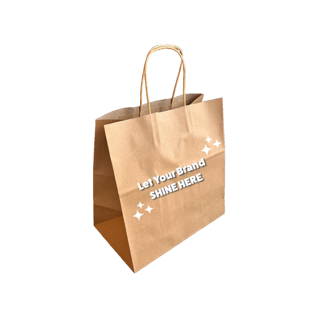250 Bags - Branded Recycled Kraft Paper Bags - 12" x 7" x 12"