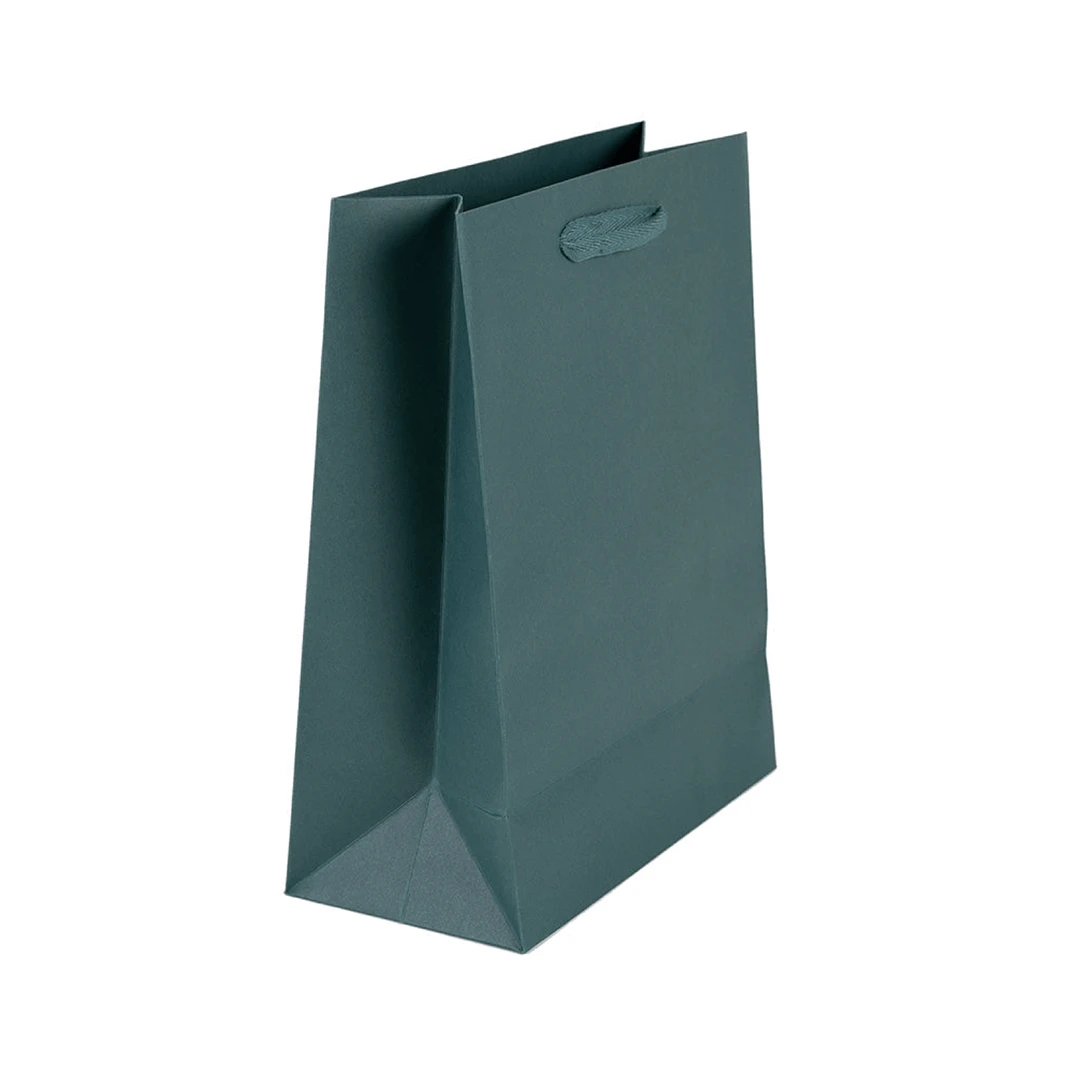 100 Bags - Custom Branded Spruce Green Eco Euro Paper Bags with Twill Handles 10 x 5 x 13