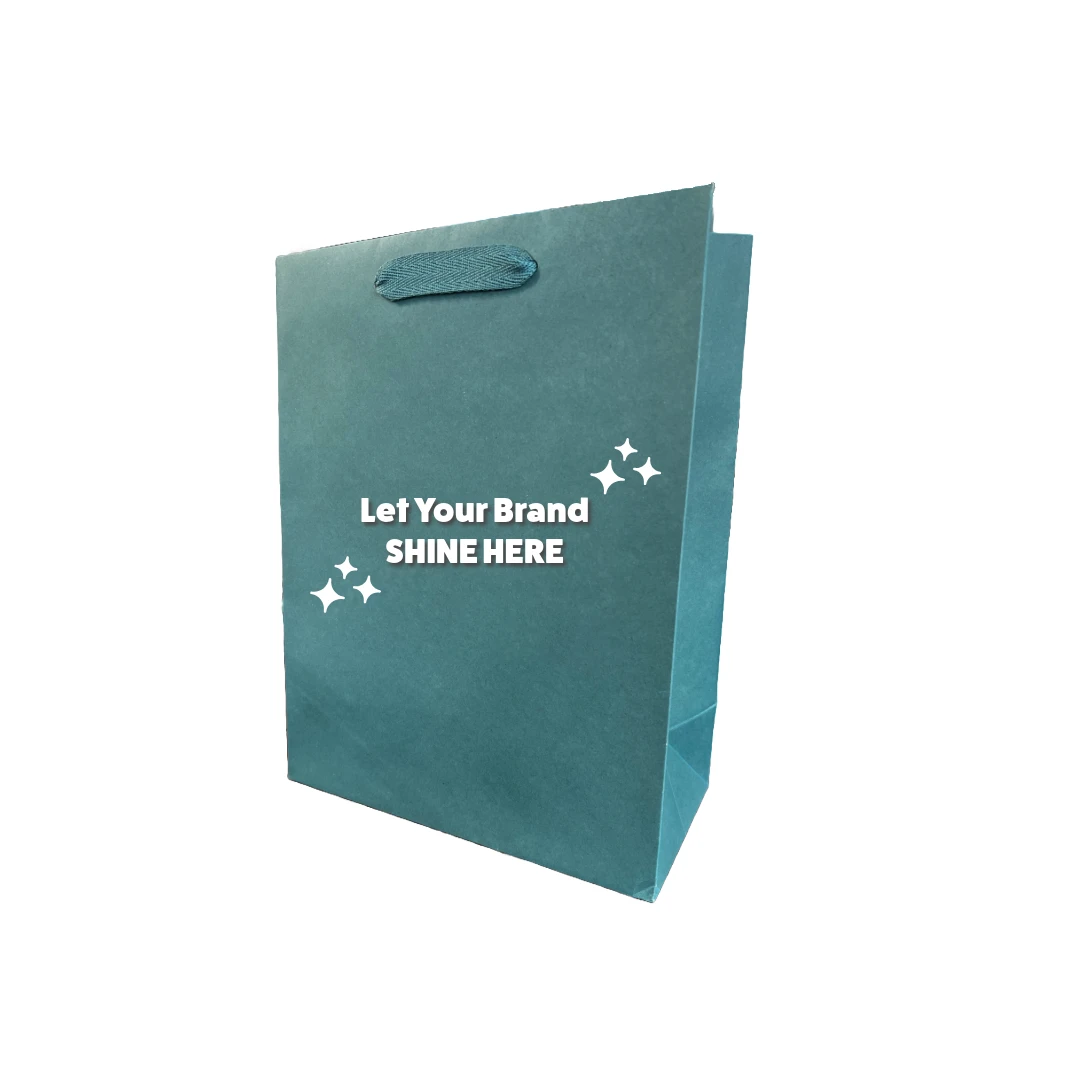 100 Bags - Custom Branded Spruce Green Eco Euro Paper Bags with Twill Handles 10 x 5 x 13