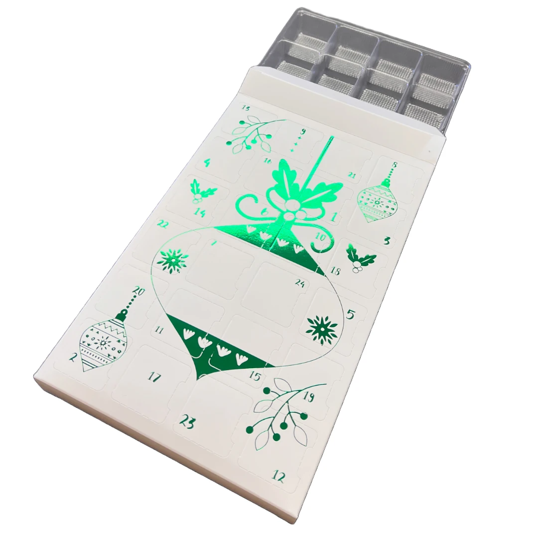 10 Sets (Boxes & Trays) - Fillable (Empty) Advent Calendar Candy Boxes - Ornaments Emerald