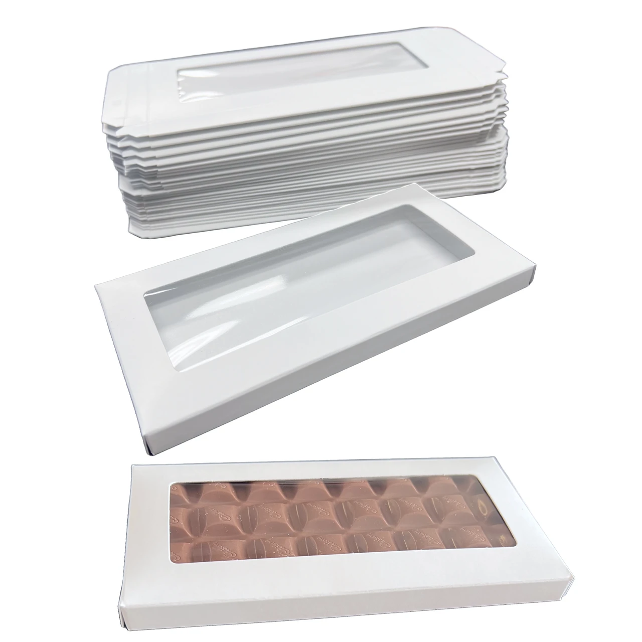 25 Boxes Chocolate Bar Box White with Window