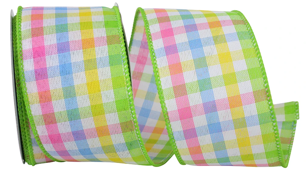 10 Yards - 2.5" Candy Shop Check Linen Wired Ribbon