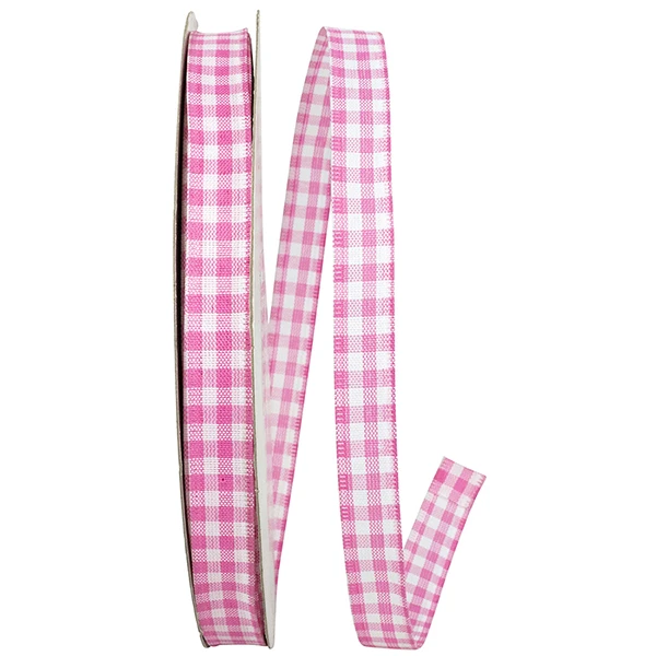 50 Yards - 5/8" Great Gingham Pink Wired Ribbon
