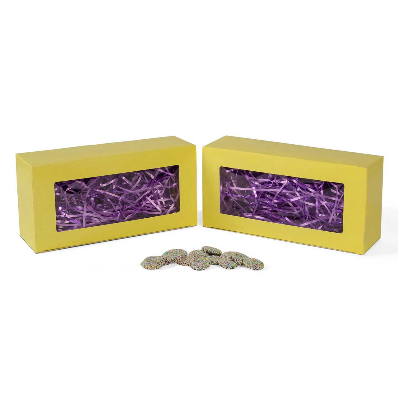 100 Boxes - Yellow Bakery Boxes with Window - 9-3/4" x 4-7/8" x 3"