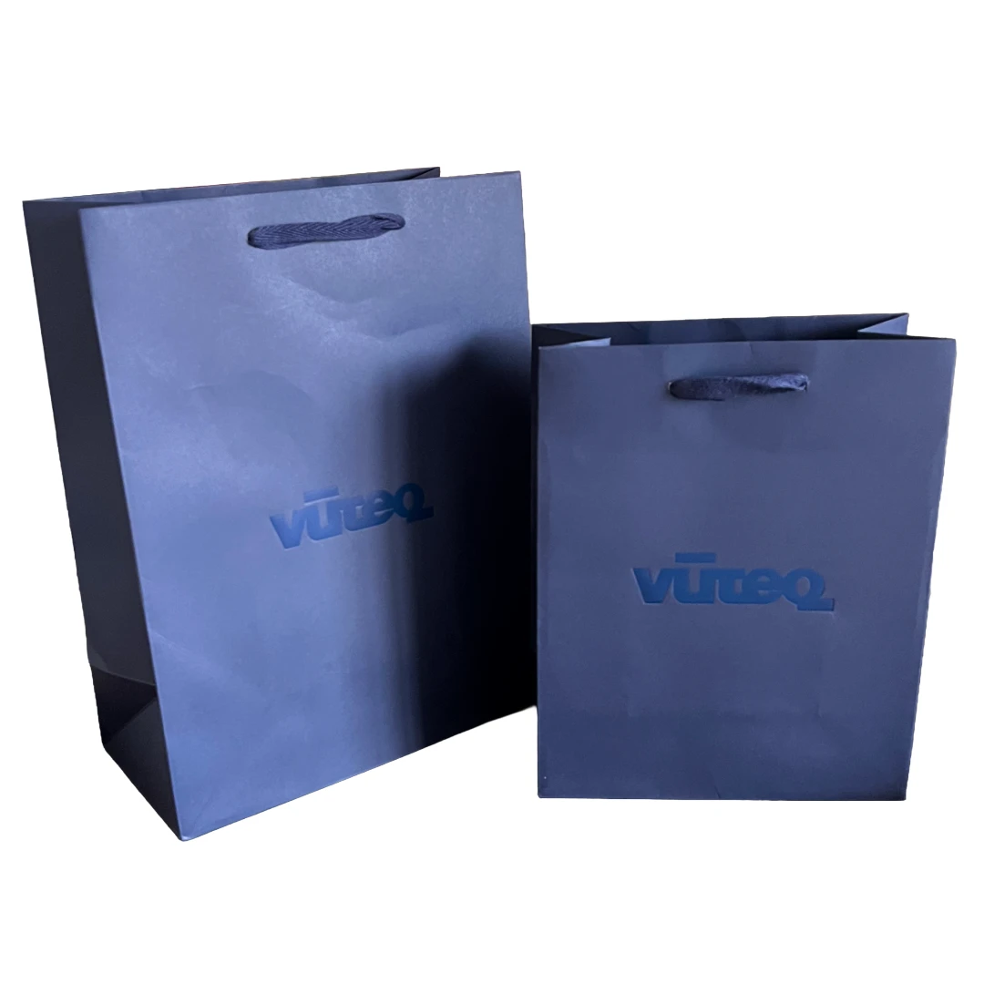 100 Bags - Custom Printed Navy Blue Eco Euro Paper with Twill Handles Bags 10 x 5 x 13