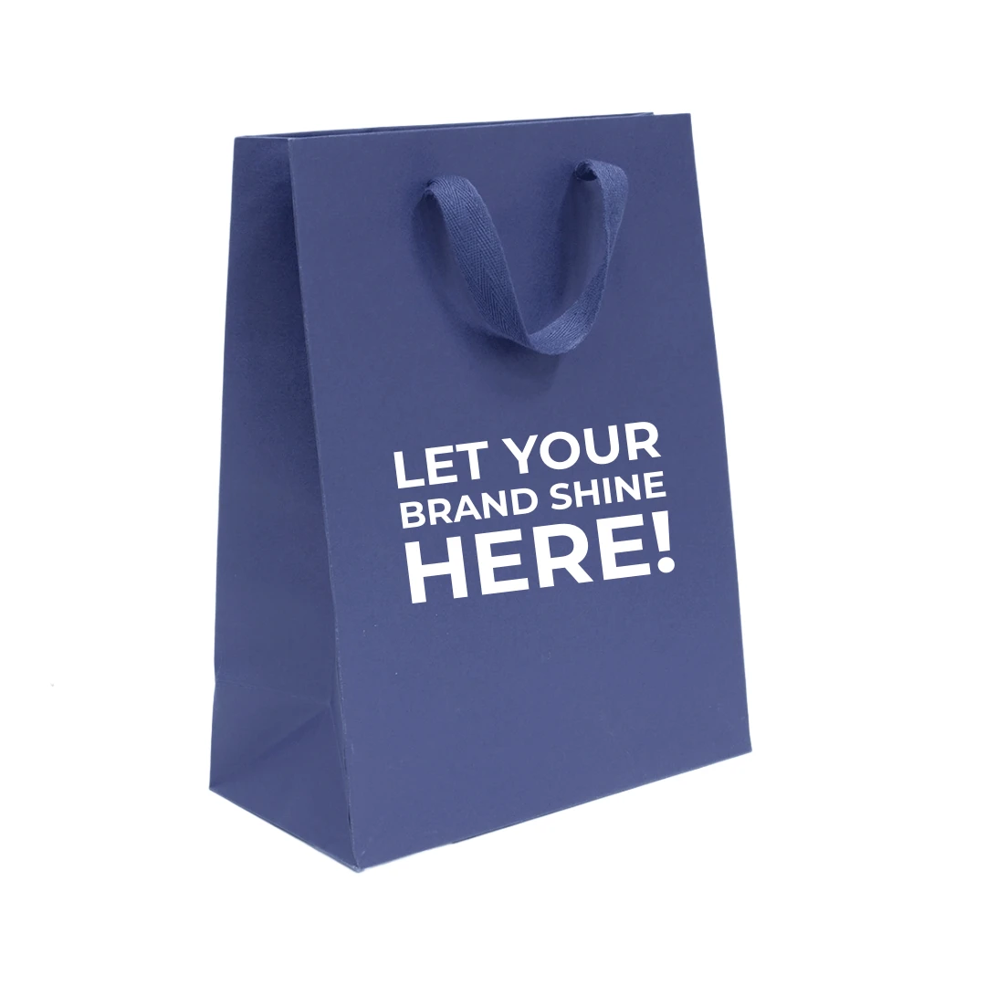 100 Bags - Custom Printed Navy Blue Eco Euro Paper with Twill Handles Bags 10 x 5 x 13
