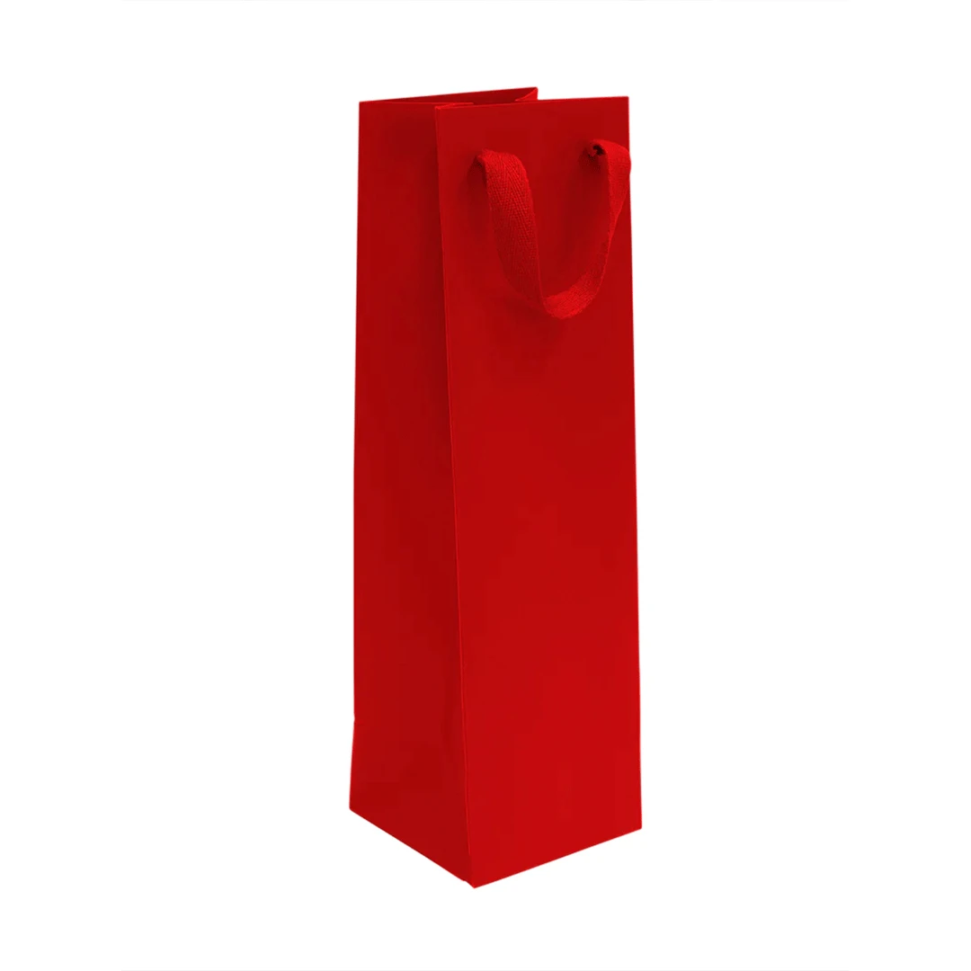 100 Bags - Custom Printed Red Eco Euro Paper Wine Bags with Twill Handles 4-1/2 x 4-1/2 x 15