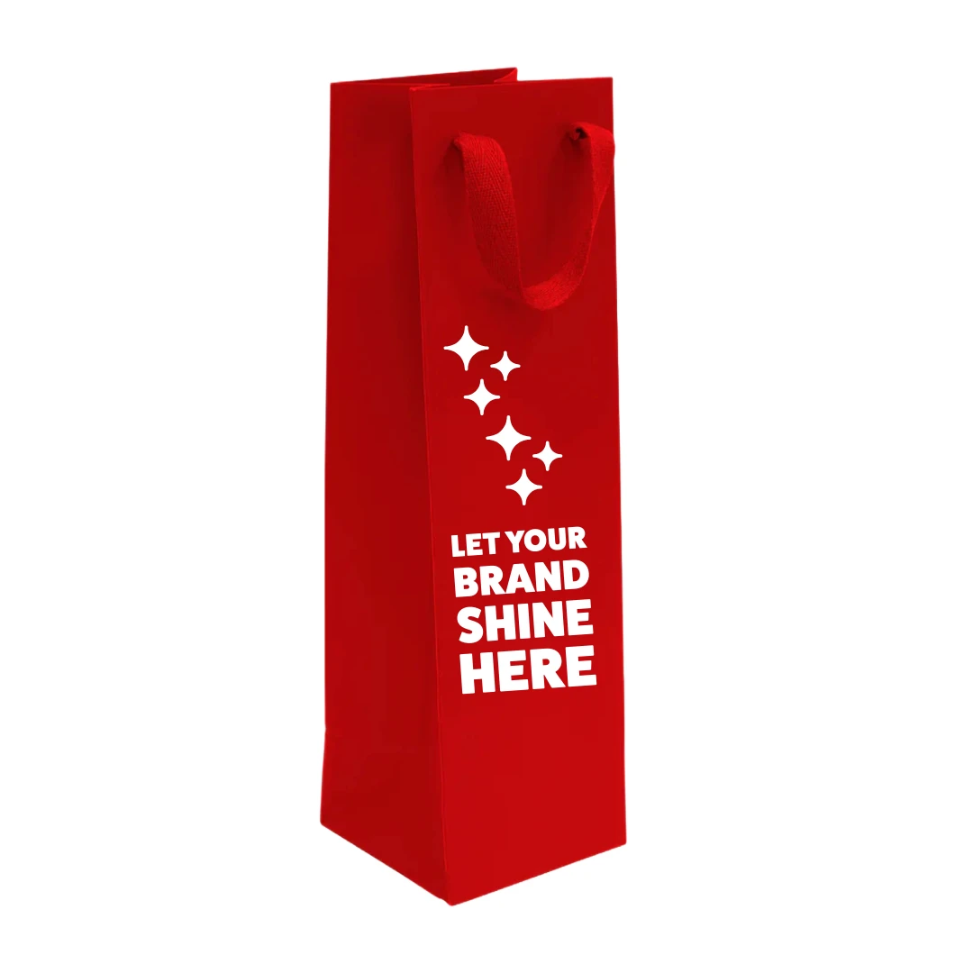 100 Bags - Custom Printed Red Eco Euro Paper Wine Bags with Twill Handles 4-1/2 x 4-1/2 x 15