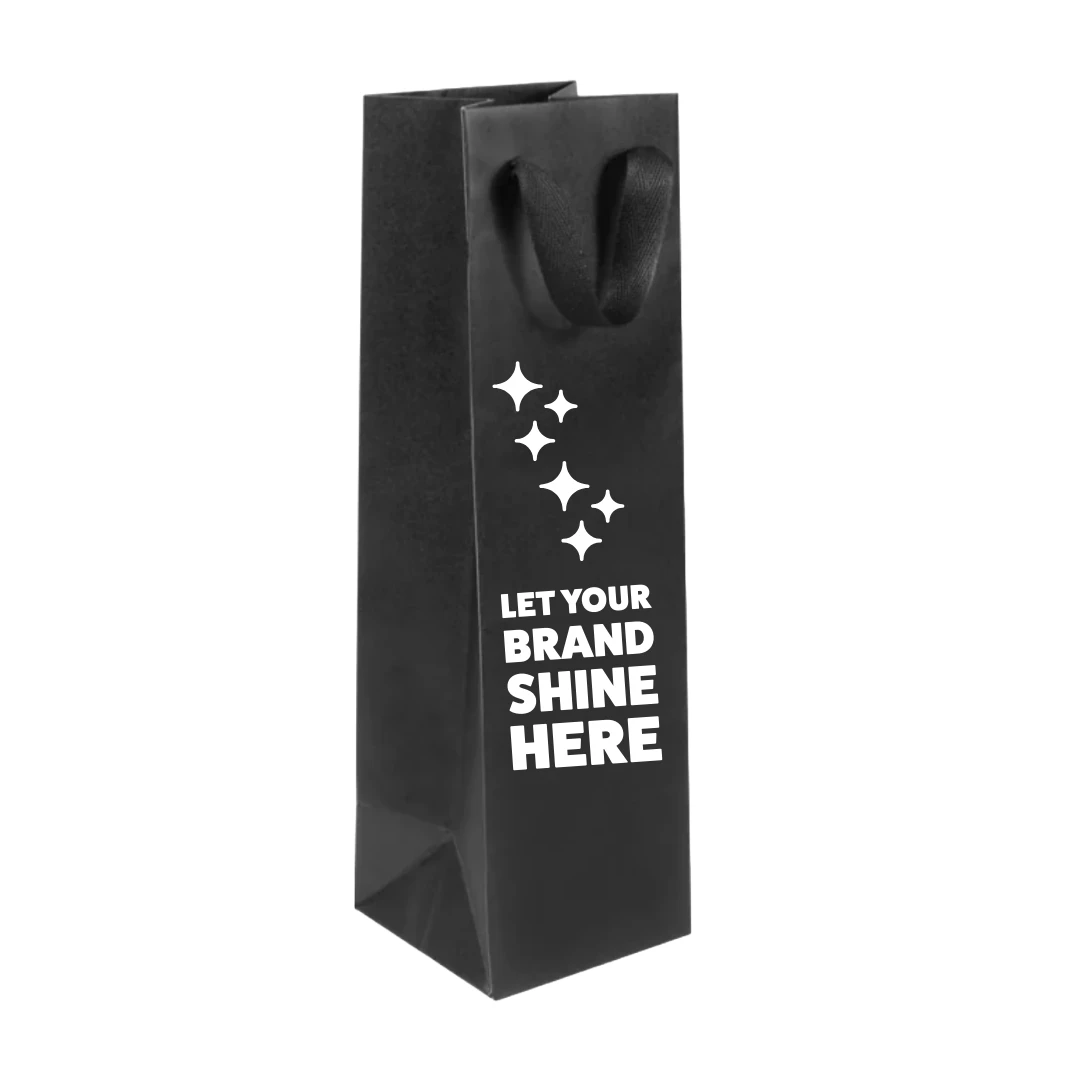 100 Bags - Custom Printed Eco Euro Paper Shopping Bags Wine 4-1/2 x 4-1/2 x 15 Broadway Black