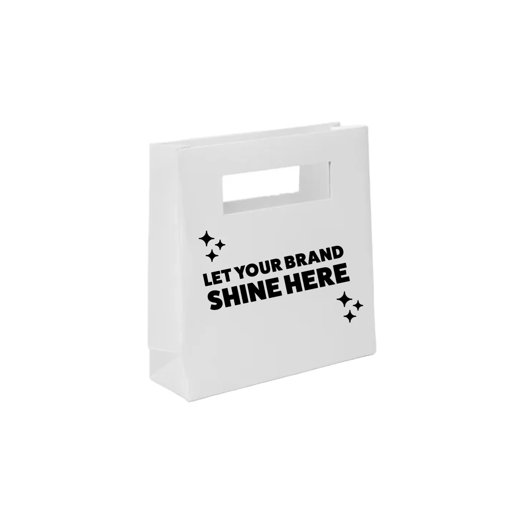 100 Bags - Custom Printed Mod Billboard Bags - 8" x 2-1/2" x 8" White