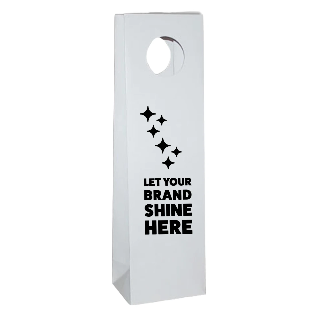 100 Bags - Custom Printed - Mod Billboard Wine Bags White - 4-1/2" x 3-3/8" x 15-1/2"