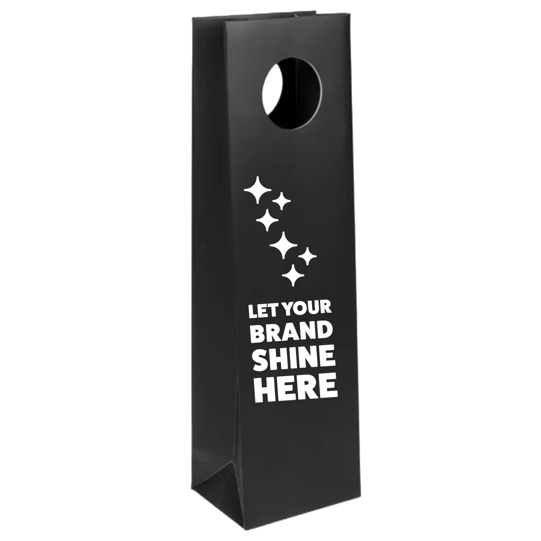 100 Bags - Custom Printed - Mod Billboard Wine Bags Black - 4-1/2" x 3-3/8" x 15-1/2"