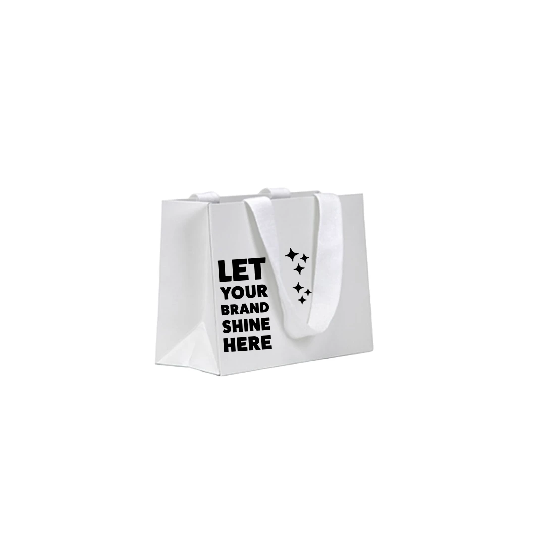 100 Bags - Custom Printed 5th Avenue Luxury Paper Bag 8" x 3.5" x 6" - White