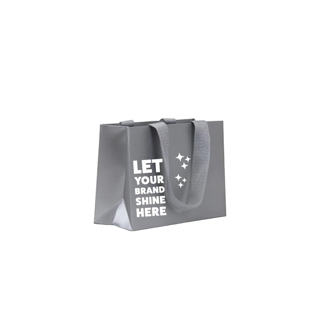 100 Bags - Custom Printed 5th Avenue Luxury Paper Bag 8" x 3.5" x 6" - Silver