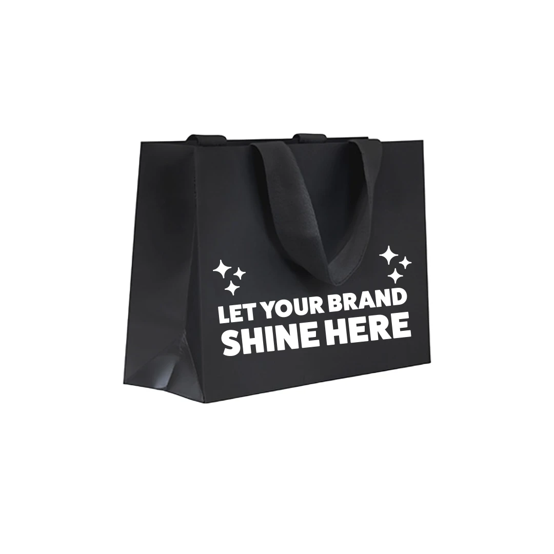 100 Bags - Custom Printed 5th Avenue Luxury Paper Bags - Black 12-1/2" x 4-1/2" x 9"