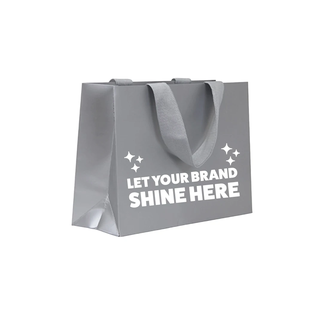 100 Bags - Custom Printed 5th Avenue Luxury Paper Bags - Silver 12-1/2" x 4-1/2" x 9"