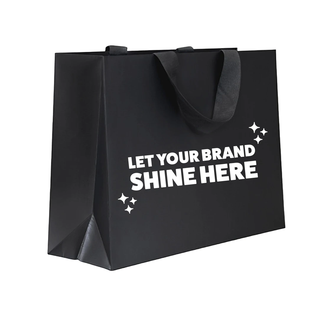 100 Bags - Custom Printed 5th Avenue Luxury Paper Bags - Black - 17" x 6" x 12-3/4"