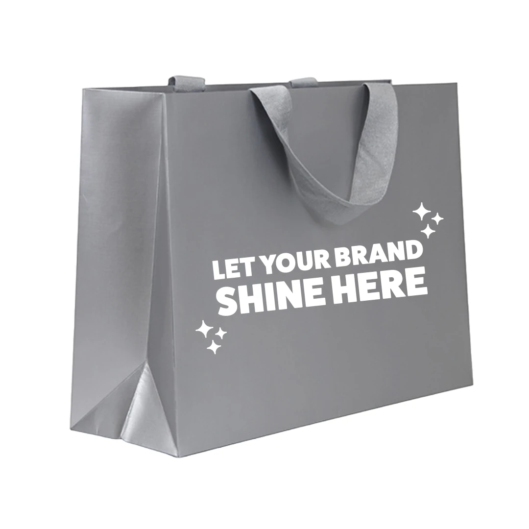 100 Bags - Custom Printed 5th Avenue Luxury Paper Bags - Silver - 17" x 6" x 12-3/4"